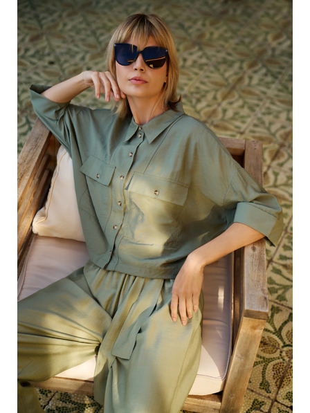 Moodo Каки свободна риза с къс ръкав