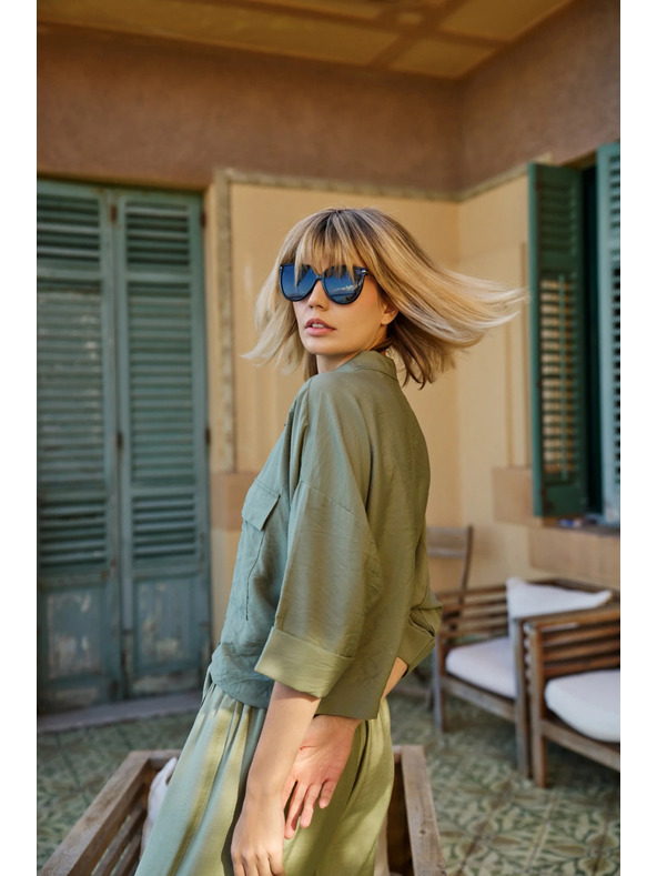 Moodo Каки свободна риза с къс ръкав