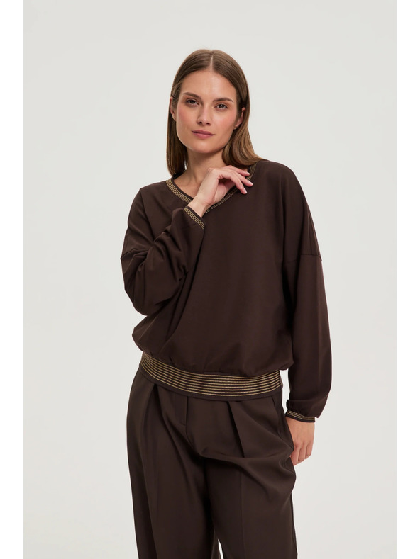 Moodo Кафяв суитшърт със златни детайли Moodo