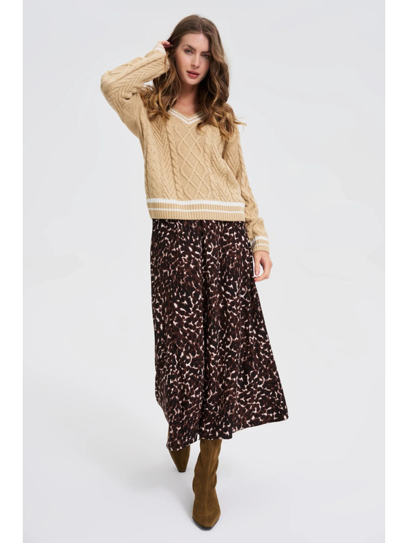 Moodo Дамски бежов суитшърт с V-образно деколте Moodo