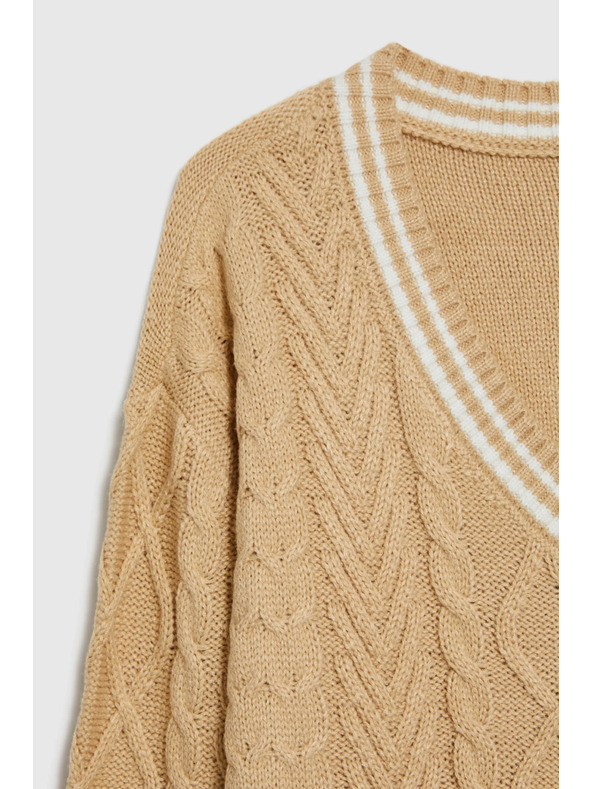 Moodo Дамски бежов суитшърт с V-образно деколте Moodo