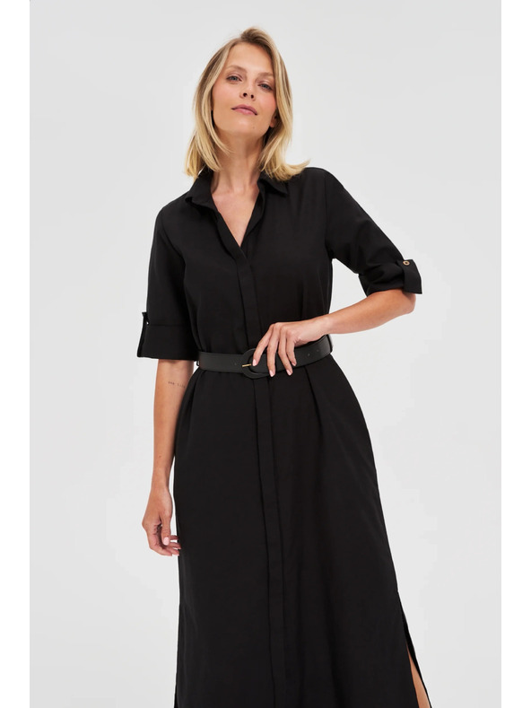 Moodo Дамски черни ризови рокли с колан