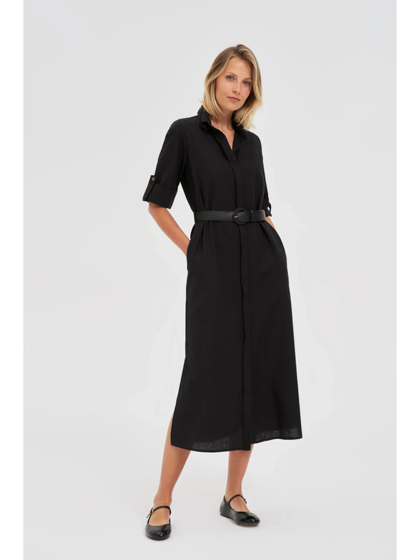 Moodo Дамски черни ризови рокли с колан