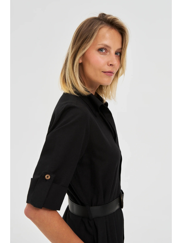 Moodo Дамски черни ризови рокли с колан