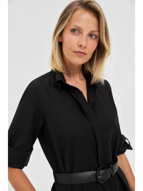 Moodo Дамски черни ризови рокли с колан