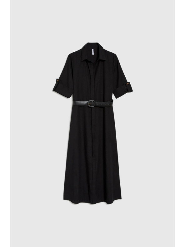 Moodo Дамски черни ризови рокли с колан