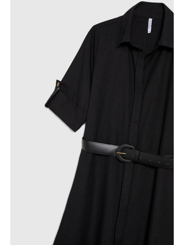 Moodo Дамски черни ризови рокли с колан