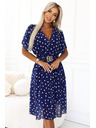 numoco Тъмносини рокли с бели точки, с преплитащо деколте и декоративен колан