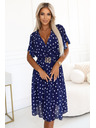 numoco Тъмносини рокли с бели точки, с преплитащо деколте и декоративен колан