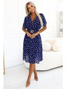numoco Тъмносини рокли с бели точки, с преплитащо деколте и декоративен колан