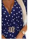 numoco Тъмносини рокли с бели точки, с преплитащо деколте и декоративен колан