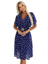 numoco Тъмносини рокли с бели точки, с преплитащо деколте и декоративен колан