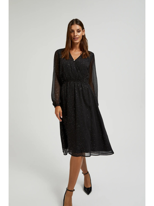 Moodo Черна блестяща рокля с прозрачни ръкави Moodo