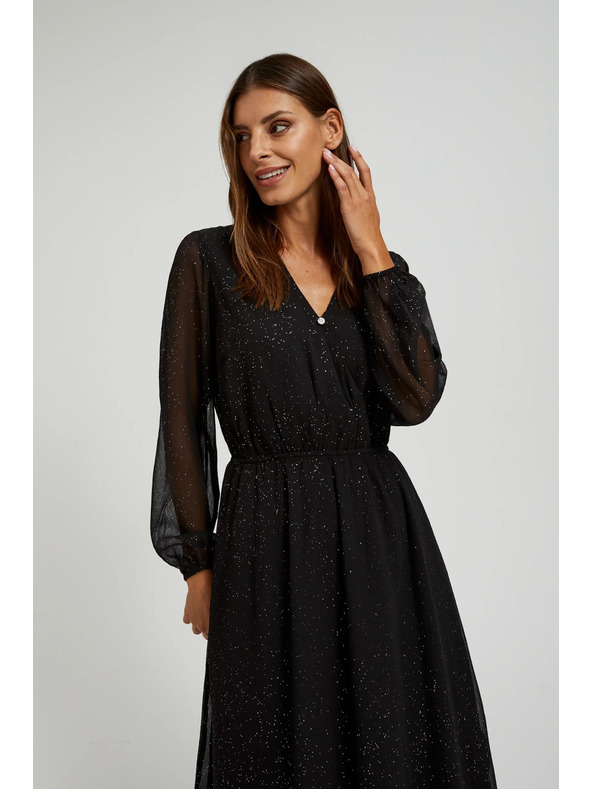 Moodo Черна блестяща рокля с прозрачни ръкави Moodo