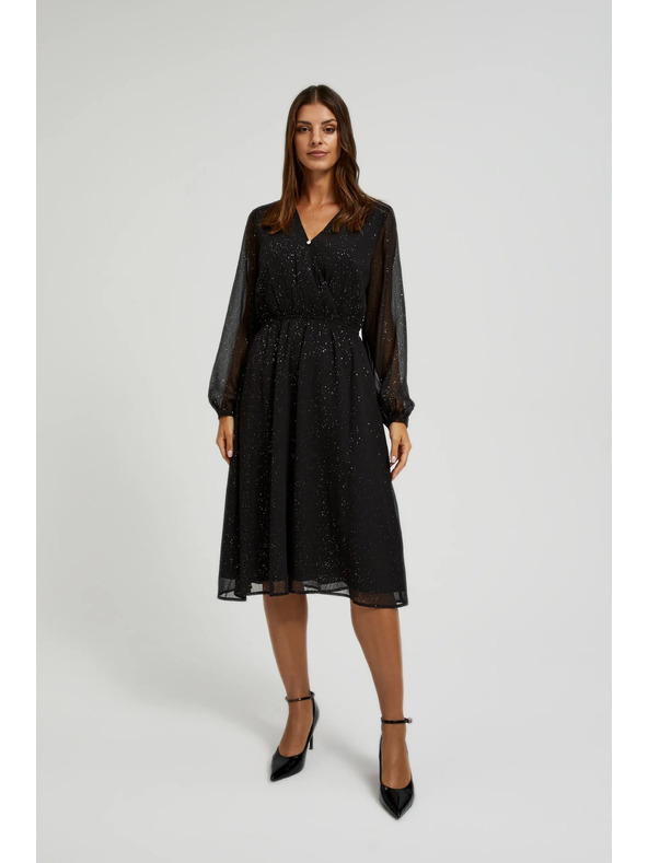 Moodo Черна блестяща рокля с прозрачни ръкави Moodo