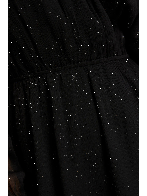 Moodo Черна блестяща рокля с прозрачни ръкави Moodo