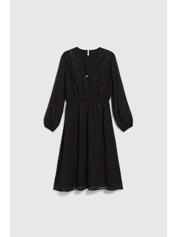 Moodo Черна блестяща рокля с прозрачни ръкави Moodo
