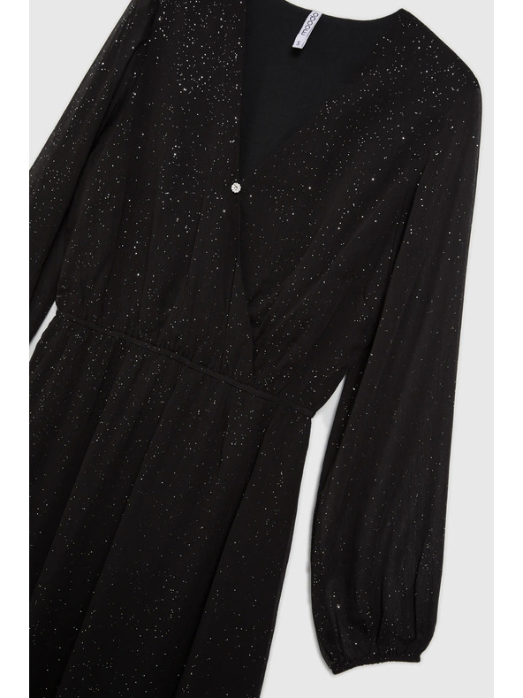 Moodo Черна блестяща рокля с прозрачни ръкави Moodo