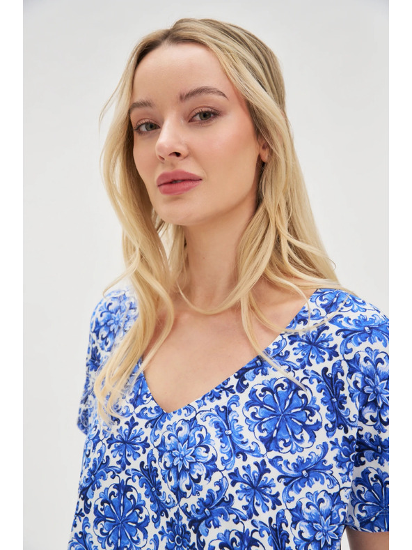 Moodo Дамска рокля Moodo синьо-бяла