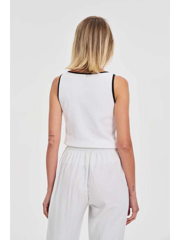 Moodo Дамски бял потник с черен кант