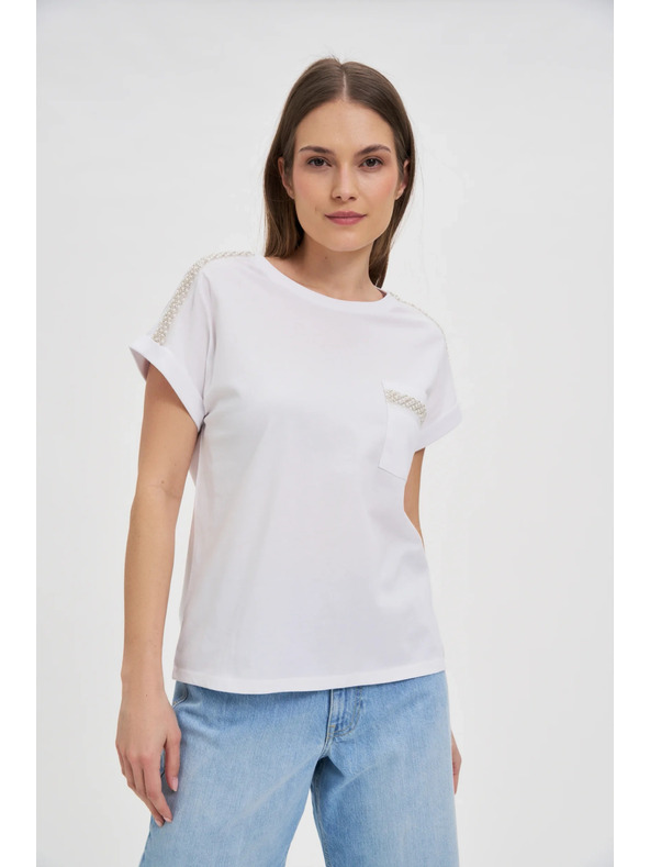 Moodo Дамска тениска със сребриста апликация Moodo – бяла