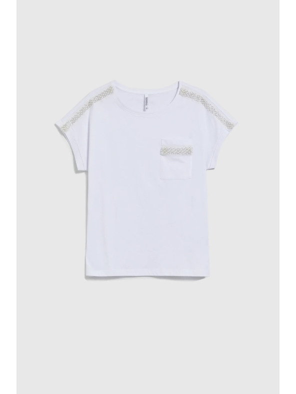 Moodo Дамска тениска със сребриста апликация Moodo – бяла