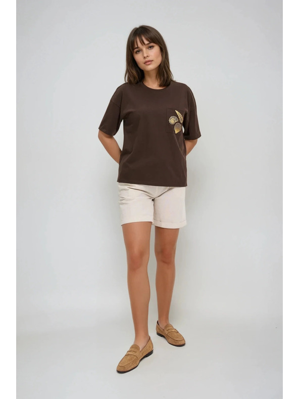 Moodo Дамска кафява тениска с принт