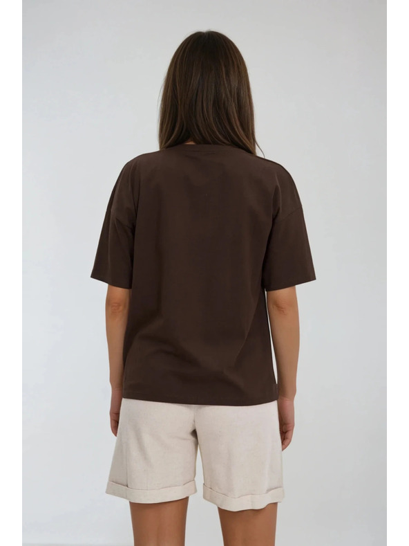 Moodo Дамска кафява тениска с принт