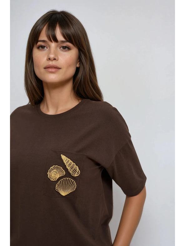 Moodo Дамска кафява тениска с принт