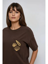 Moodo Дамска кафява тениска с принт
