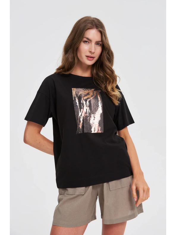 Moodo Дамска черна тениска с принт