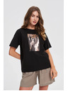 Moodo Дамска черна тениска с принт