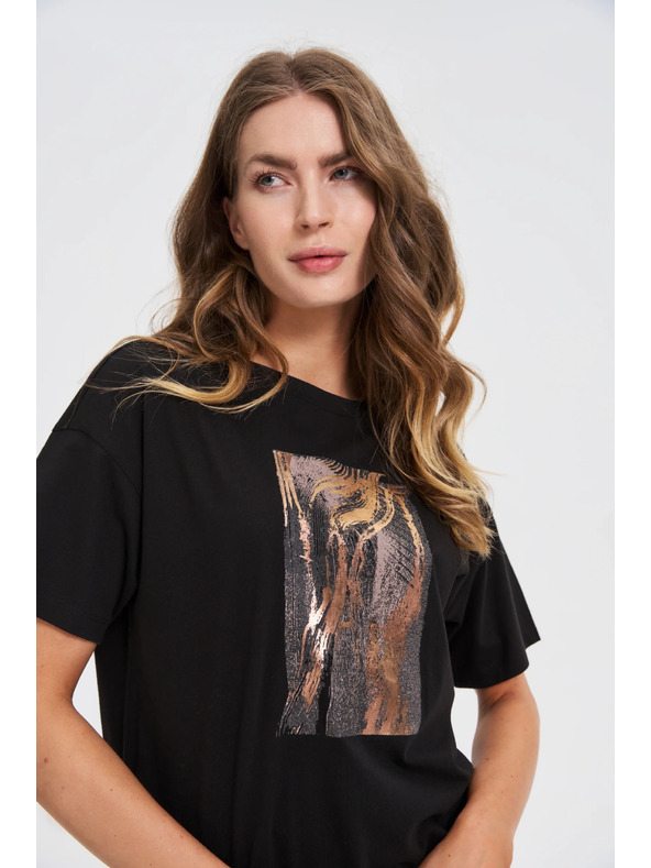 Moodo Дамска черна тениска с принт