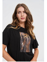 Moodo Дамска черна тениска с принт