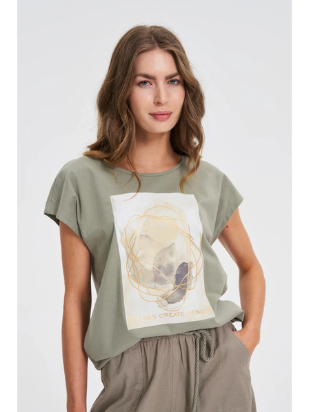 Moodo Дамска тениска с принт Moodo – маслинена