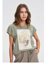Moodo Дамска тениска с принт Moodo – маслинена