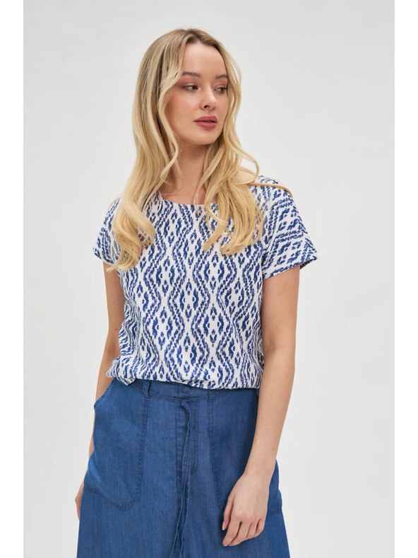 Moodo Синьо-бяла щампована тениска