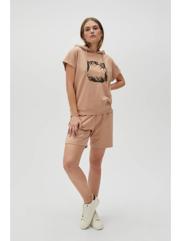 Moodo Бежов суитшърт топ с качулка