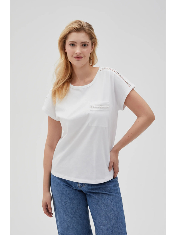 Moodo Дамска тениска с джоб Moodo – бяла