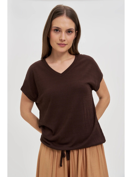 Moodo Дамска кафява тениска с връзване