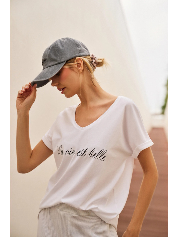 Moodo Дамска памучна тениска Moodo – бял цвят