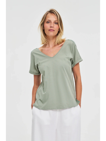 Moodo Дамски зелен топ с прозрачен гръб