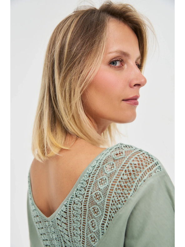 Moodo Дамски зелен топ с прозрачен гръб