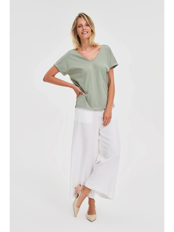 Moodo Дамски зелен топ с прозрачен гръб