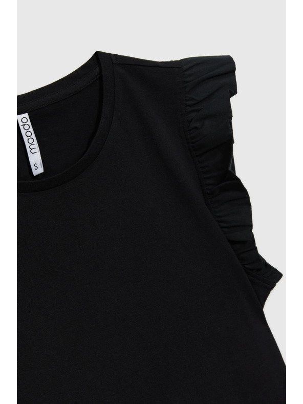 Moodo Дамска черна памучна тениска с воали