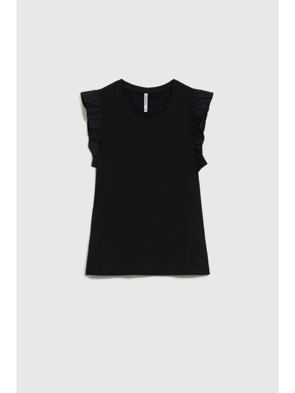 Moodo Дамска черна памучна тениска с воали