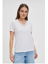 Moodo Дамска тениска с декориран деколте – бяла