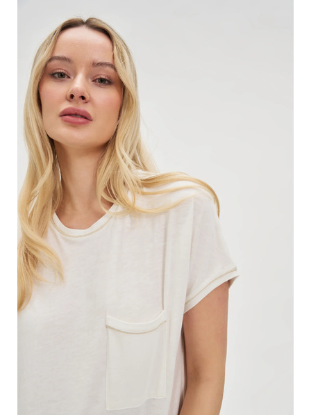 Moodo Дамски топ с джоб - бял