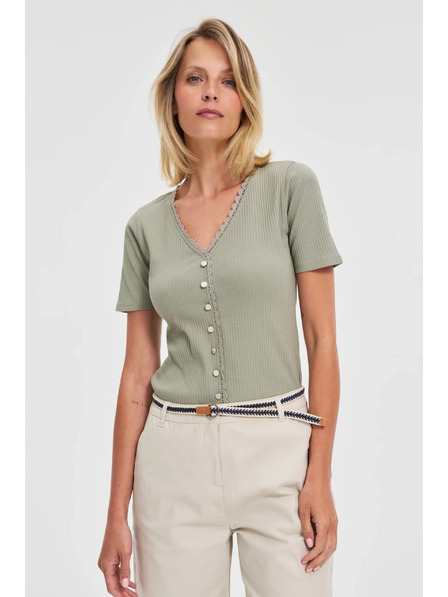 Moodo Дамска маслинена тениска с копчета
