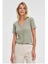 Moodo Дамска маслинена тениска с копчета